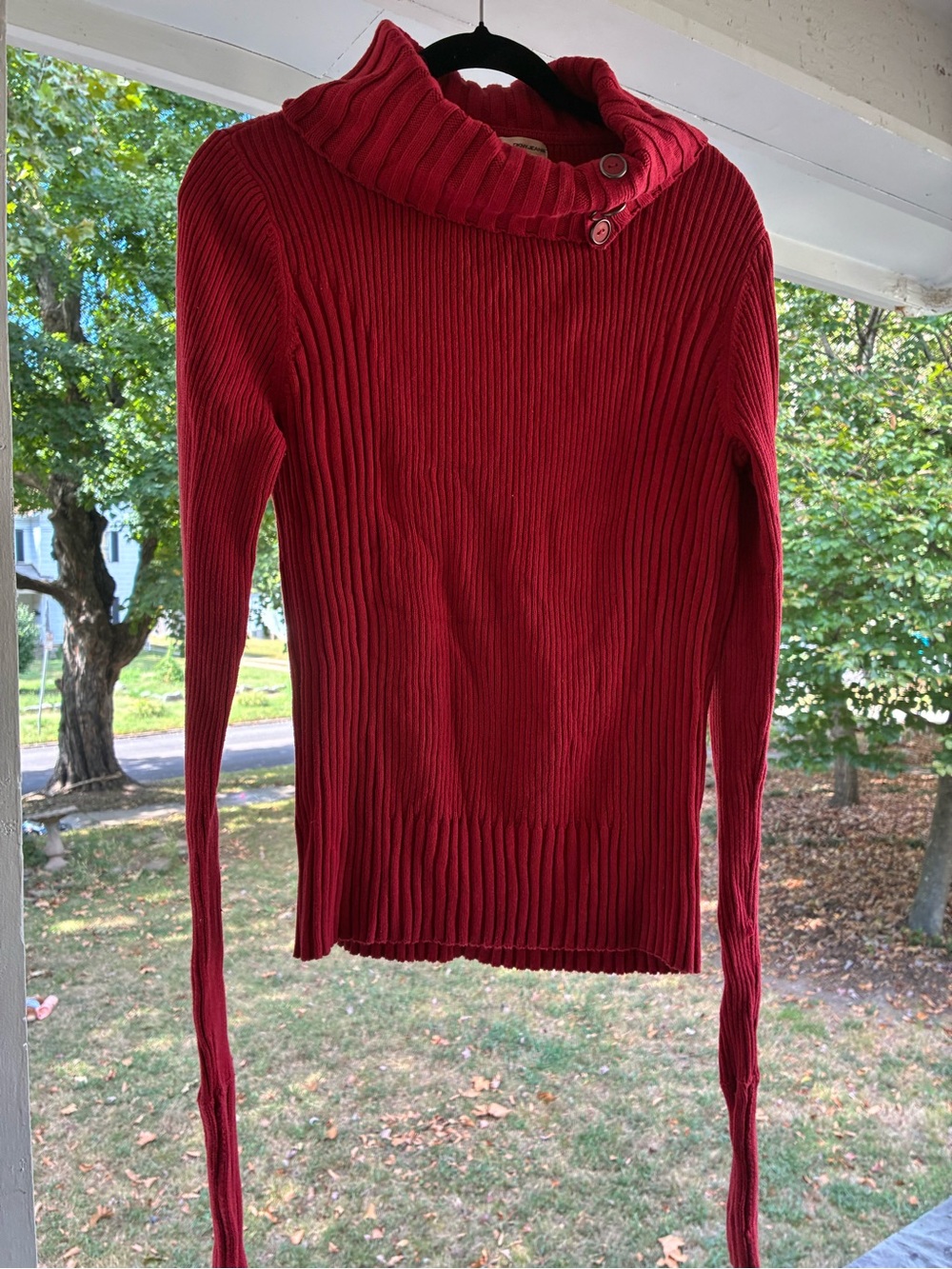 100% Cotton Red Ribbed Button-Neck Women’s Sweater